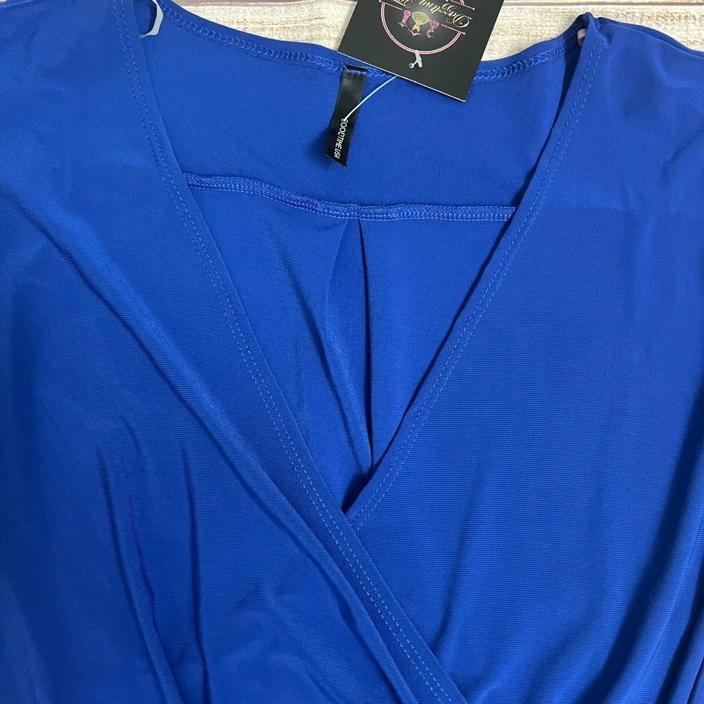 GoodTime USA NEW Womens Blue Solid Romper Jumpsuit Size Small‎ Long Sleeve V Cut